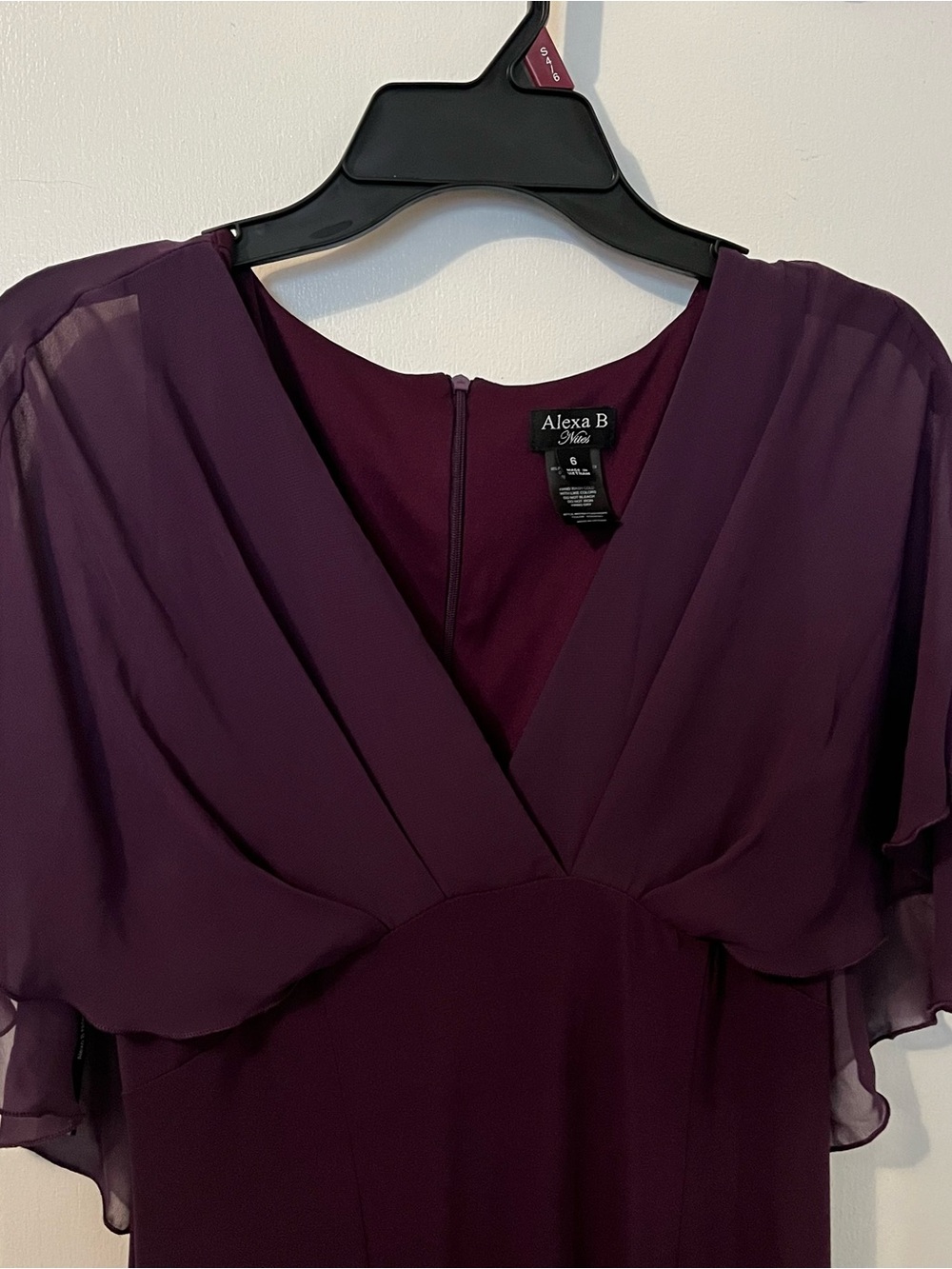 Plum V-Neck Chiffon Overlay Dress